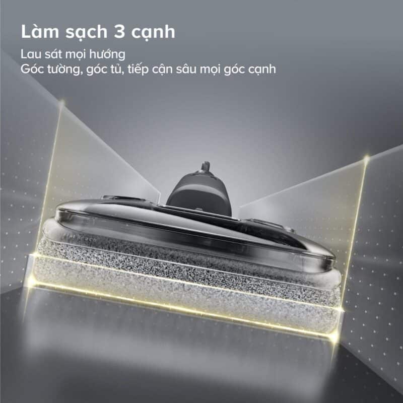 Thiết kế đầu bàn chải có khả năng xoay linh hoạt đến 70° giúp robot tiếp cận dễ dàng các khu vực khó làm sạch như góc tường, chân bàn hay gầm nội thất.