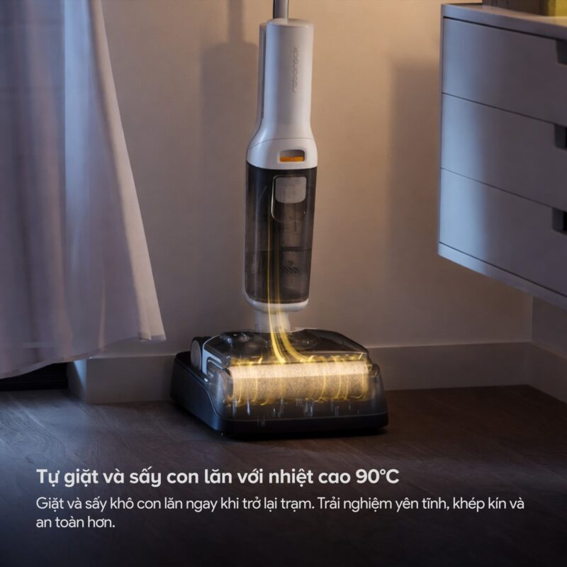 Roborock F25 RT Gen 2 hỗ trợ tự động giặt và sấy con lăn ở nhiệt độ 90°C
