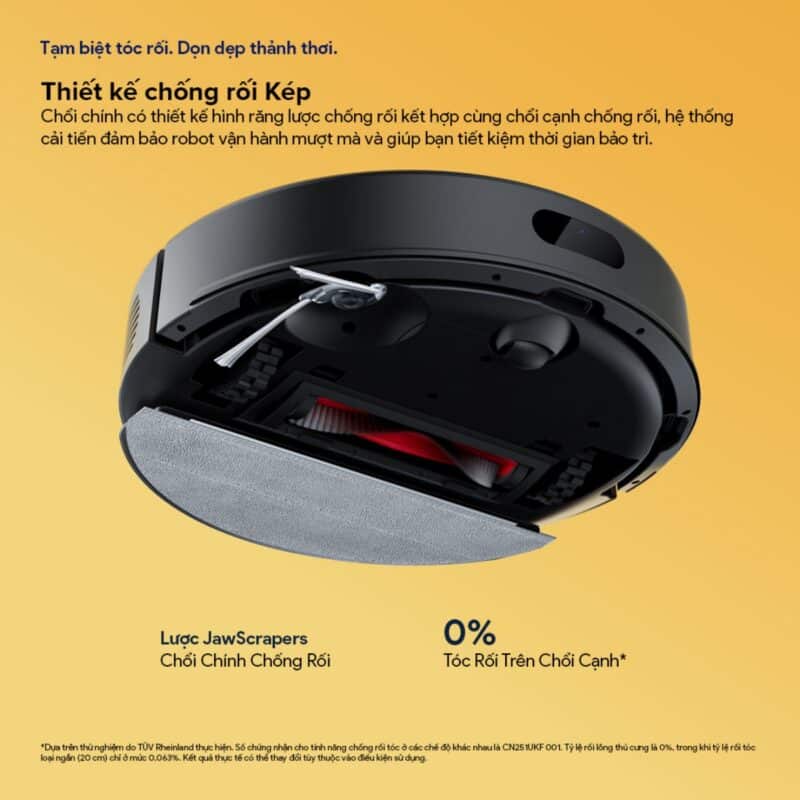 Roborock Q7 Pro Max sở hữu hệ thống chổi chống rối cải tiến với chổi chính dạng răng lược kết hợp chổi cạnh tối ưu