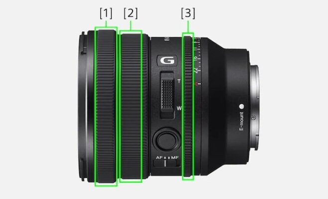 Sony FE PZ 16-35mm f/4 G sở hữu thiết kế điều khiển trực quan với ba vòng riêng biệt: vòng khẩu độ, vòng zoom và vòng lấy nét
