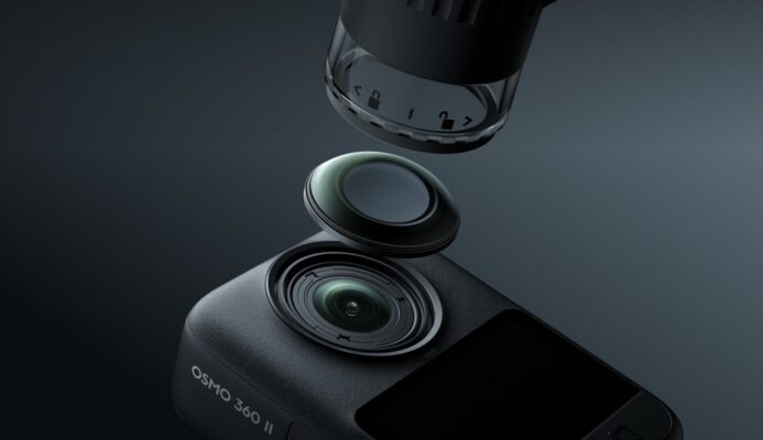 Hai ống kính fisheye của DJI Osmo 360 II sử dụng công nghệ xử lý cứng hóa nhiều lớp mạ ion cùng màng kim cương quang học siêu cứng thế hệ 2 và có khả năng thay thế.