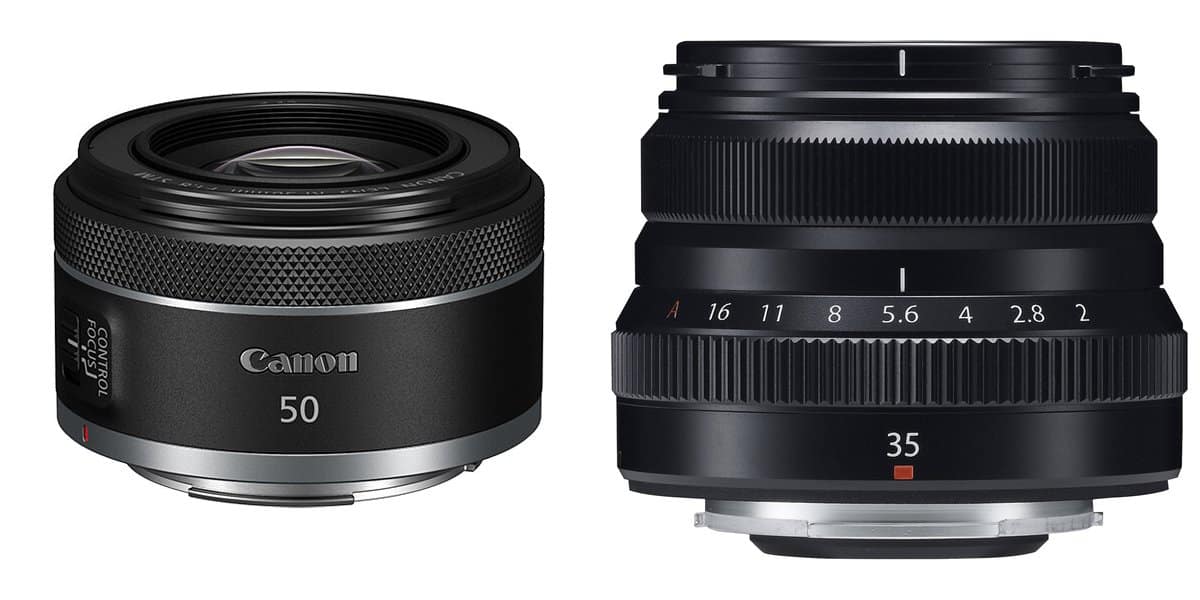 Ống kính Canon RF 50mm F1.8 STM và Fujifilm XF 35mm F2 R WR – hệ ống kính RF và X