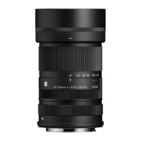 Sigma 50-120mm f/2.8 DC OS Contemporary For Canon RF ảnh chính diện ống kính với loa che nắng LH585-01