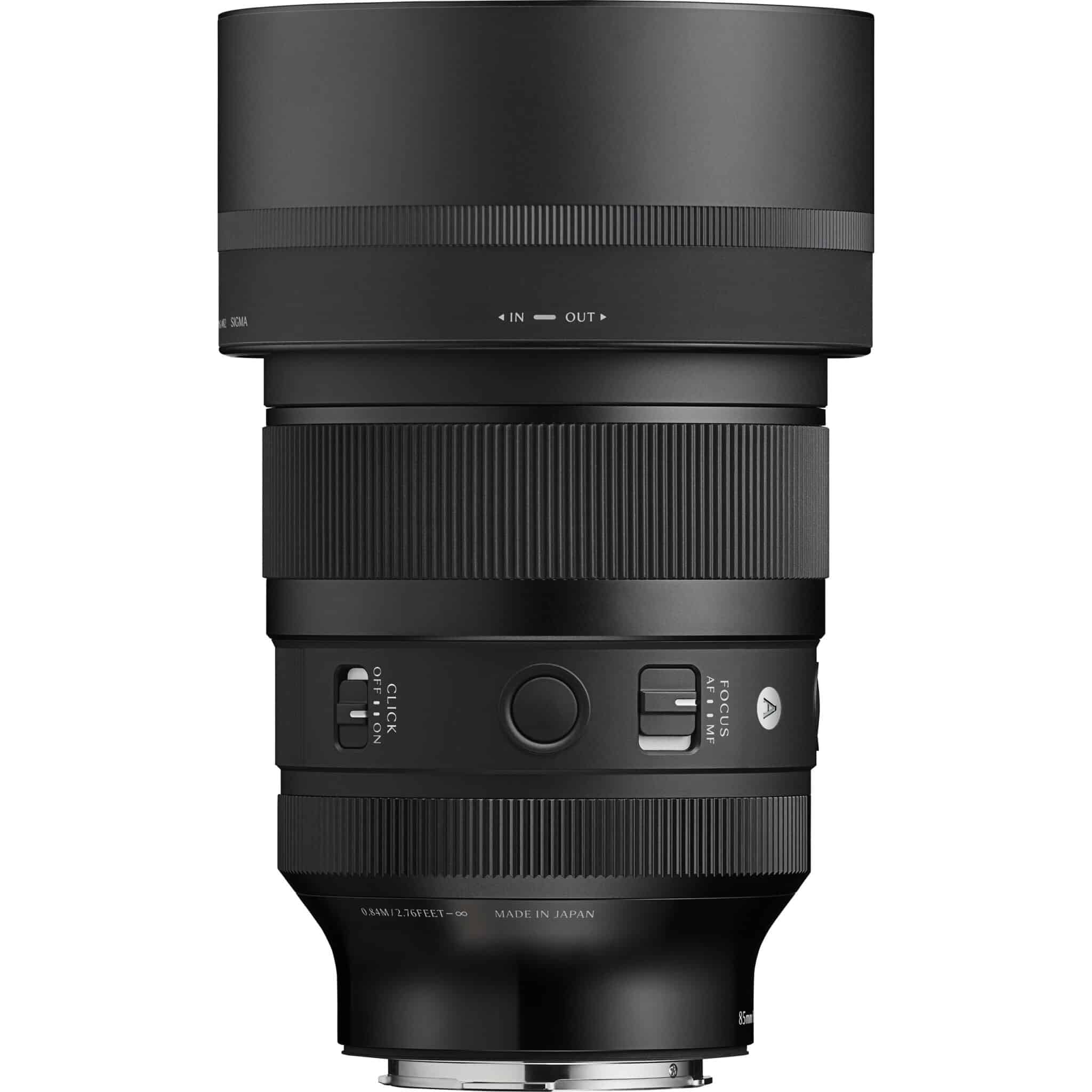 Cạnh bên Sigma 85mm f/1.2 DG Art với công tắc khóa vòng khẩu, công tắc click và nút AFL