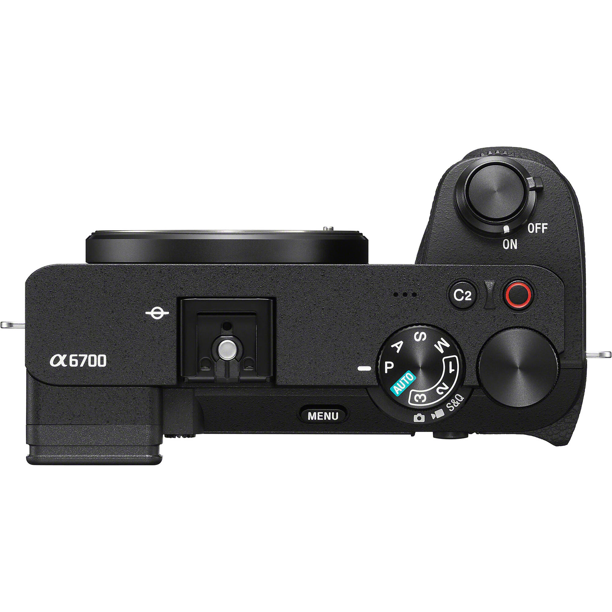 Mặt trên Sony A6700 với vòng xoay chế độ và nút quay video